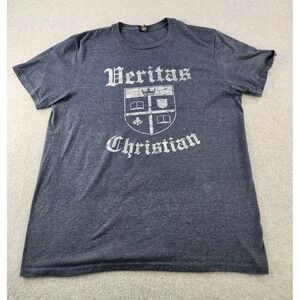 Veritas Academy Catholic School Crest Logo T-Shirt Heathered Navy Size Large
